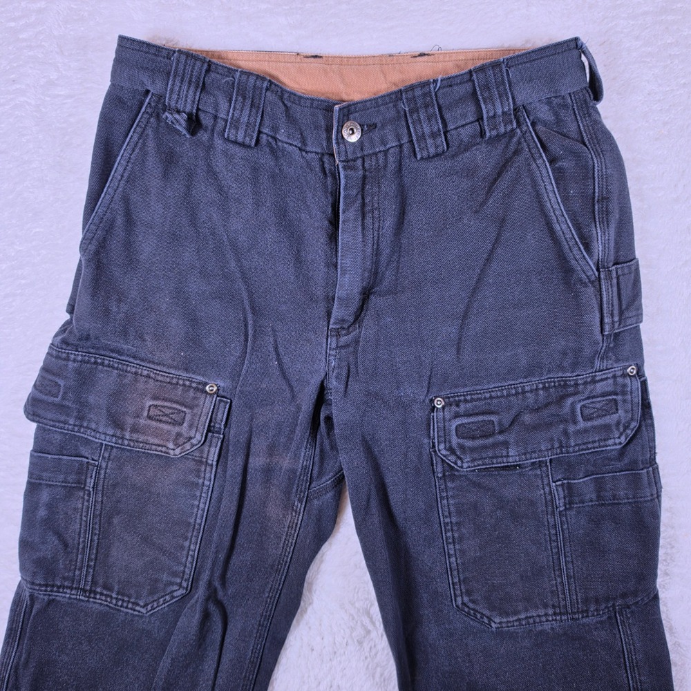 Duluth Trading Relaxed Cargo Rivets Mens 32/32 Black Cotton Canvas Work 92204
